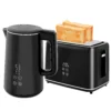 Waterkoker broodrooster set 1,5l waterkoker 2 toastplakken 2200w ontbijtset met 7 bruiningsniveaus, ontdooi & opwarmfunctie, automatische uitschakeling en kruimellade, zwart 1