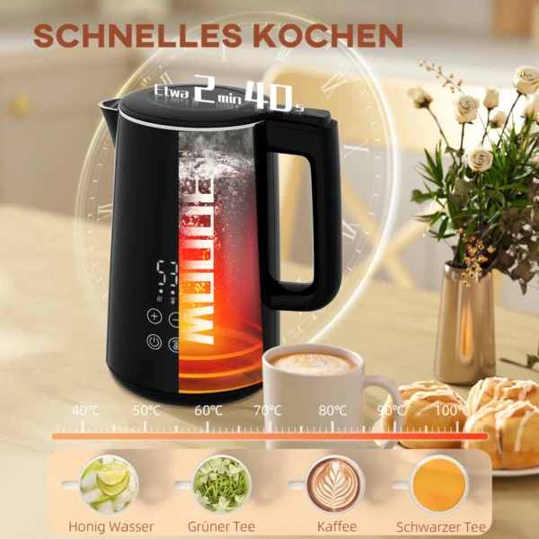 Waterkoker broodrooster set 1,5l waterkoker 2 toastplakken 2200w ontbijtset met 7 bruiningsniveaus, ontdooi & opwarmfunctie, automatische uitschakeling en kruimellade, zwart 5