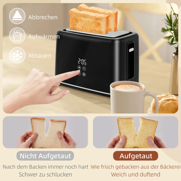 Waterkoker broodrooster set 1,5l waterkoker 2 toastplakken 2200w ontbijtset met 7 bruiningsniveaus, ontdooi & opwarmfunctie, automatische uitschakeling en kruimellade, zwart 6
