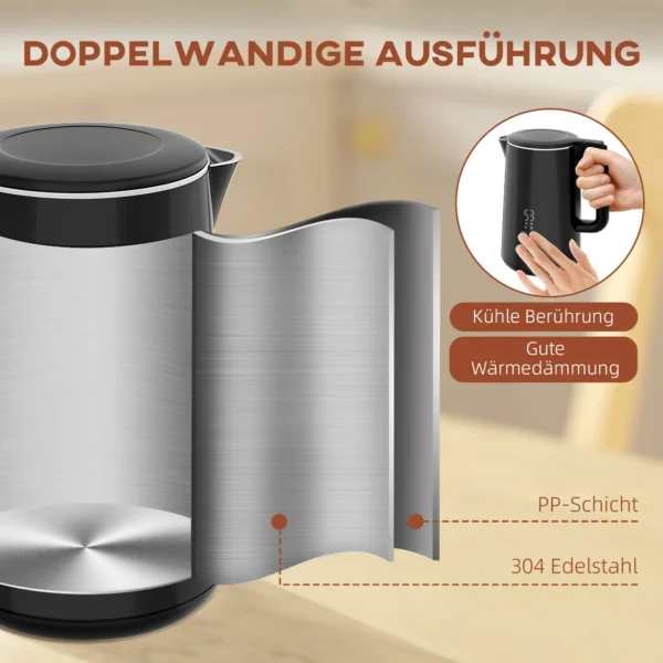 Waterkoker broodrooster set 1,5l waterkoker 2 toastplakken 2200w ontbijtset met 7 bruiningsniveaus, ontdooi & opwarmfunctie, automatische uitschakeling en kruimellade, zwart 8