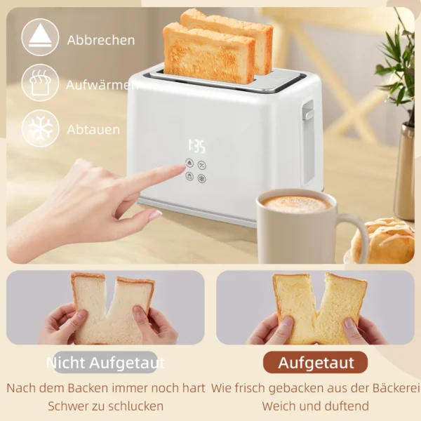 Waterkoker broodrooster set 1,5l waterkoker 2 toastsneetjes 2200w ontbijtset met 7 bruiningsniveaus, ontdooi & opwarmfunctie, automatische uitschakeling en led display, wit 6