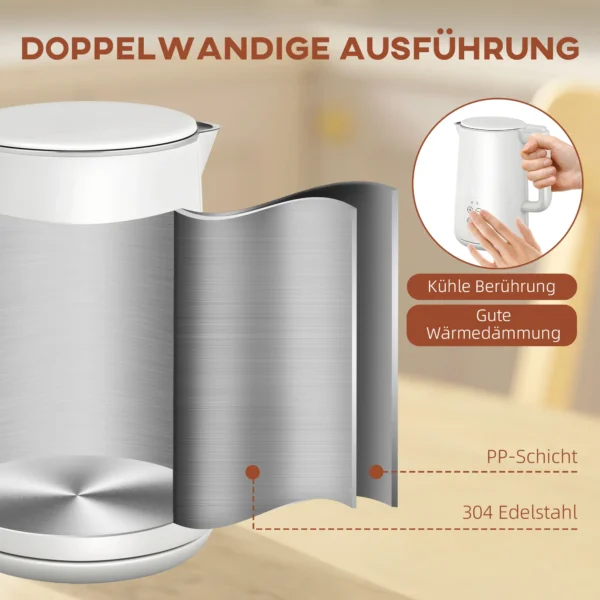 Waterkoker broodrooster set 1,5l waterkoker 2 toastsneetjes 2200w ontbijtset met 7 bruiningsniveaus, ontdooi & opwarmfunctie, automatische uitschakeling en led display, wit 8