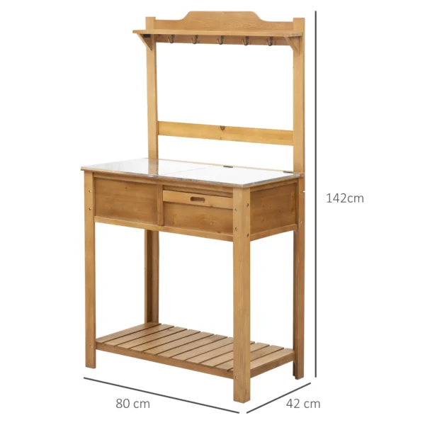 Weerbestendige planttafel met verzinkt werkblad, plank & bloemenrek, outdoor tuinierstafel voor tuin & terras 4