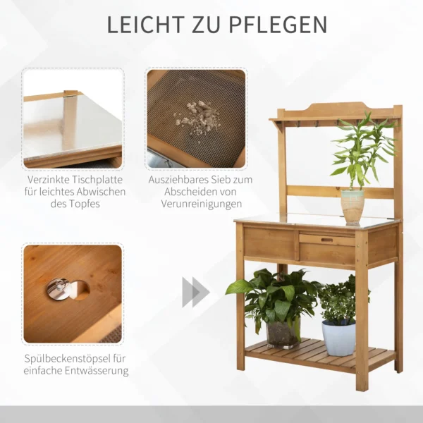 Weerbestendige planttafel met verzinkt werkblad, plank & bloemenrek, outdoor tuinierstafel voor tuin & terras 7