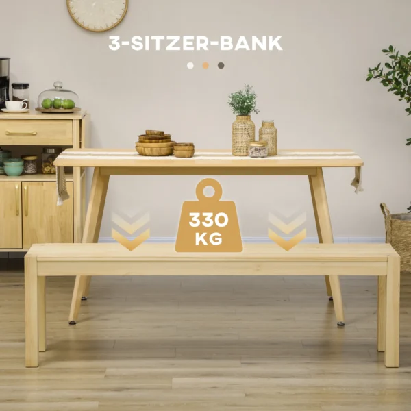 Zitbank 3 zits houten bank eetbank in landelijke stijl gemaakt van grenenhout tot 330 kg belastbaar natuur 150 x 33 x 45 cm voor keuken & eetkamer 5