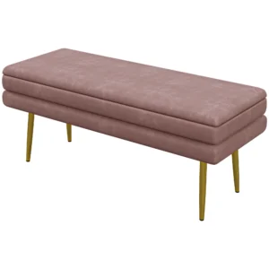 Zitbank, gestoffeerde bank met opbergruimte, fluweel look, bedbank met stalen poten, schoenenbank, opbergbank voor woonkamer, slaapkamer, roze, 100 x 37,5 x 42 cm 1