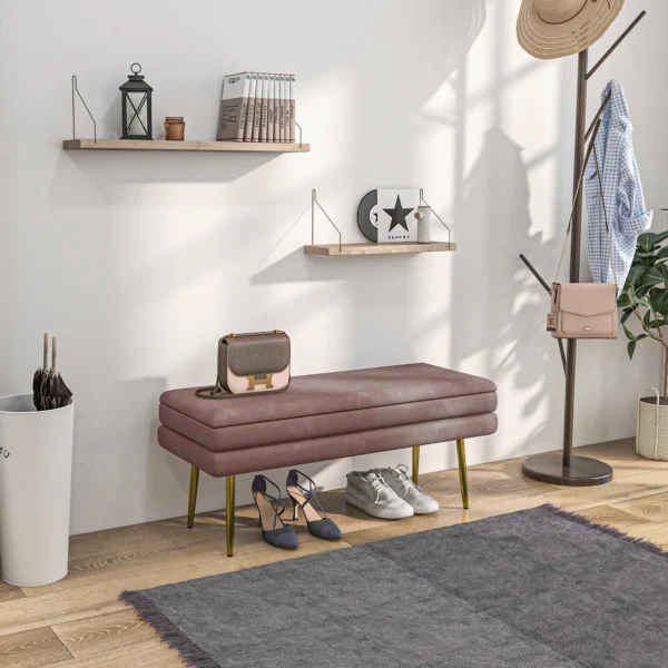 Zitbank, gestoffeerde bank met opbergruimte, fluweel look, bedbank met stalen poten, schoenenbank, opbergbank voor woonkamer, slaapkamer, roze, 100 x 37,5 x 42 cm 2