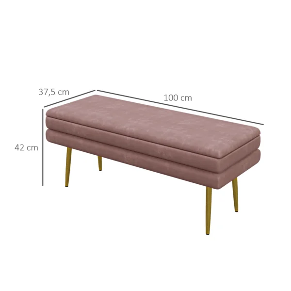 Zitbank, gestoffeerde bank met opbergruimte, fluweel look, bedbank met stalen poten, schoenenbank, opbergbank voor woonkamer, slaapkamer, roze, 100 x 37,5 x 42 cm 4