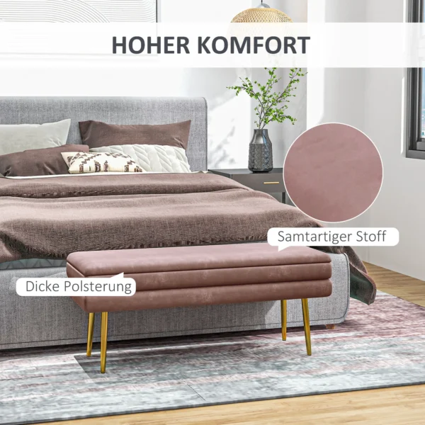 Zitbank, gestoffeerde bank met opbergruimte, fluweel look, bedbank met stalen poten, schoenenbank, opbergbank voor woonkamer, slaapkamer, roze, 100 x 37,5 x 42 cm 5