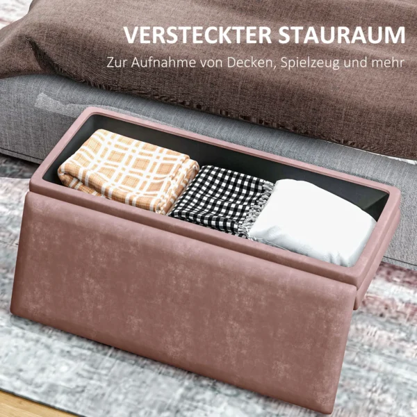 Zitbank, gestoffeerde bank met opbergruimte, fluweel look, bedbank met stalen poten, schoenenbank, opbergbank voor woonkamer, slaapkamer, roze, 100 x 37,5 x 42 cm 6