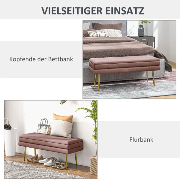 Zitbank, gestoffeerde bank met opbergruimte, fluweel look, bedbank met stalen poten, schoenenbank, opbergbank voor woonkamer, slaapkamer, roze, 100 x 37,5 x 42 cm 7