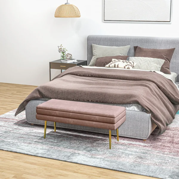 Zitbank, gestoffeerde bank met opbergruimte, fluweel look, bedbank met stalen poten, schoenenbank, opbergbank voor woonkamer, slaapkamer, roze, 100 x 37,5 x 42 cm 8
