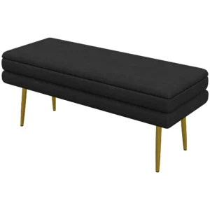 Zitbank, gestoffeerde bank met opbergruimte, fluweel look, bedbank met stalen poten, schoenenbank, opbergbank voor woonkamer, slaapkamer, zwart, 79,5 x 37,5 x 43 cm 1