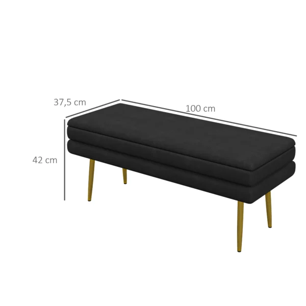 Zitbank, gestoffeerde bank met opbergruimte, fluweel look, bedbank met stalen poten, schoenenbank, opbergbank voor woonkamer, slaapkamer, zwart, 79,5 x 37,5 x 43 cm 4