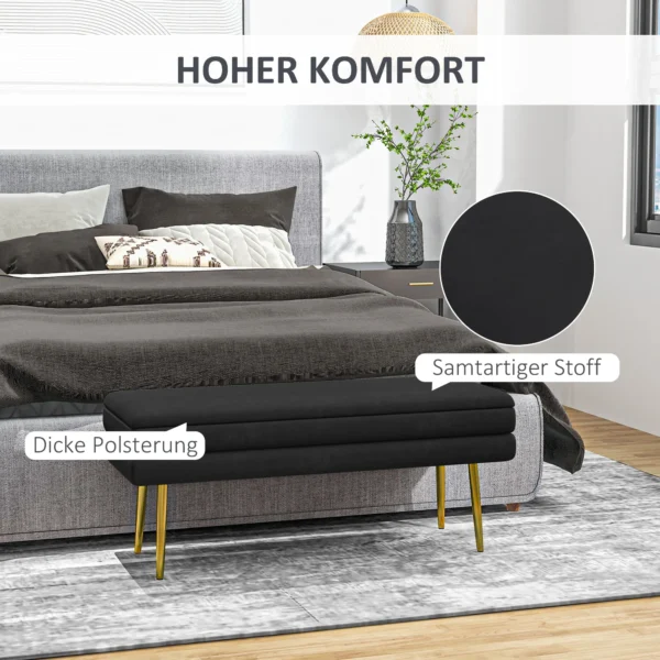 Zitbank, gestoffeerde bank met opbergruimte, fluweel look, bedbank met stalen poten, schoenenbank, opbergbank voor woonkamer, slaapkamer, zwart, 79,5 x 37,5 x 43 cm 5