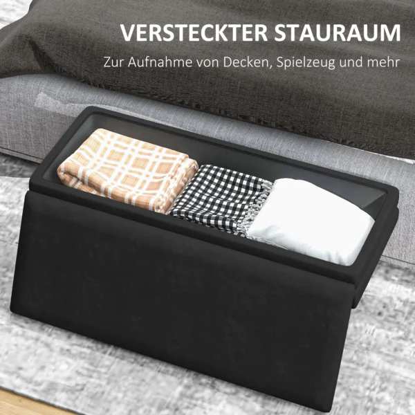 Zitbank, gestoffeerde bank met opbergruimte, fluweel look, bedbank met stalen poten, schoenenbank, opbergbank voor woonkamer, slaapkamer, zwart, 79,5 x 37,5 x 43 cm 6