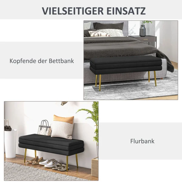 Zitbank, gestoffeerde bank met opbergruimte, fluweel look, bedbank met stalen poten, schoenenbank, opbergbank voor woonkamer, slaapkamer, zwart, 79,5 x 37,5 x 43 cm 7