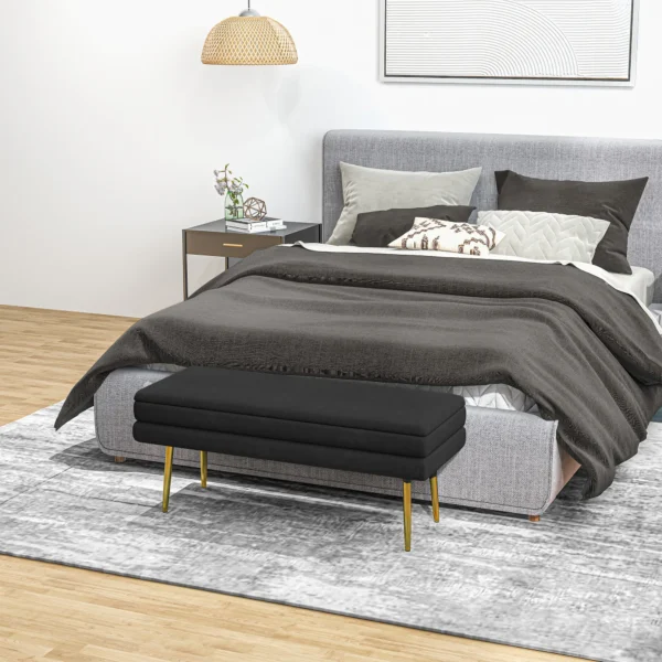 Zitbank, gestoffeerde bank met opbergruimte, fluweel look, bedbank met stalen poten, schoenenbank, opbergbank voor woonkamer, slaapkamer, zwart, 79,5 x 37,5 x 43 cm 8