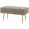 Zitbank, gestoffeerde bank met opbergruimte, fluweelachtige uitstraling, bedbank met stalen poten, schoenenbank, opbergbank voor woonkamer, slaapkamer, beige, 79,5 x 37,5 x 43 cm 1