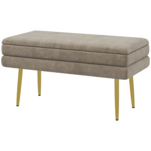 Zitbank, gestoffeerde bank met opbergruimte, fluweelachtige uitstraling, bedbank met stalen poten, schoenenbank, opbergbank voor woonkamer, slaapkamer, beige, 79,5 x 37,5 x 43 cm 1