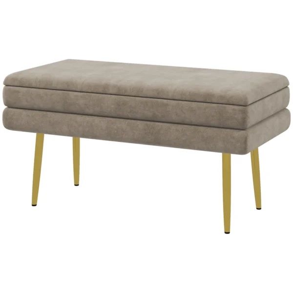 Zitbank, gestoffeerde bank met opbergruimte, fluweelachtige uitstraling, bedbank met stalen poten, schoenenbank, opbergbank voor woonkamer, slaapkamer, beige, 79,5 x 37,5 x 43 cm 1
