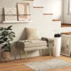 Zitbank, gestoffeerde bank met opbergruimte, fluweelachtige uitstraling, bedbank met stalen poten, schoenenbank, opbergbank voor woonkamer, slaapkamer, beige, 79,5 x 37,5 x 43 cm 2