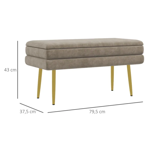 Zitbank, gestoffeerde bank met opbergruimte, fluweelachtige uitstraling, bedbank met stalen poten, schoenenbank, opbergbank voor woonkamer, slaapkamer, beige, 79,5 x 37,5 x 43 cm 4