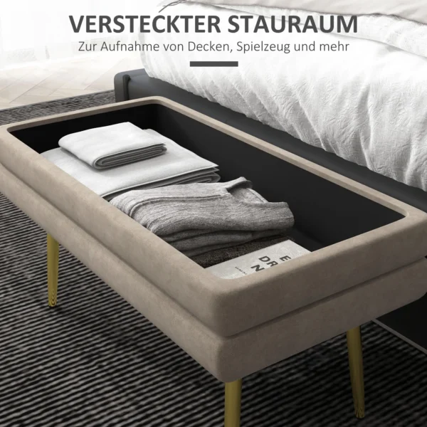 Zitbank, gestoffeerde bank met opbergruimte, fluweelachtige uitstraling, bedbank met stalen poten, schoenenbank, opbergbank voor woonkamer, slaapkamer, beige, 79,5 x 37,5 x 43 cm 6