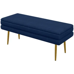 Zitbank, gestoffeerde bank met opbergruimte, fluweelachtige uitstraling, bedbank met stalen poten, schoenenbank, opbergbank voor woonkamer, slaapkamer, blauw, 79,5 x 37,5 x 43 cm 1