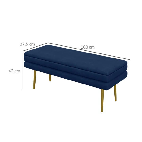 Zitbank, gestoffeerde bank met opbergruimte, fluweelachtige uitstraling, bedbank met stalen poten, schoenenbank, opbergbank voor woonkamer, slaapkamer, blauw, 79,5 x 37,5 x 43 cm 4