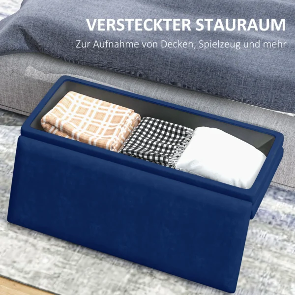 Zitbank, gestoffeerde bank met opbergruimte, fluweelachtige uitstraling, bedbank met stalen poten, schoenenbank, opbergbank voor woonkamer, slaapkamer, blauw, 79,5 x 37,5 x 43 cm 6