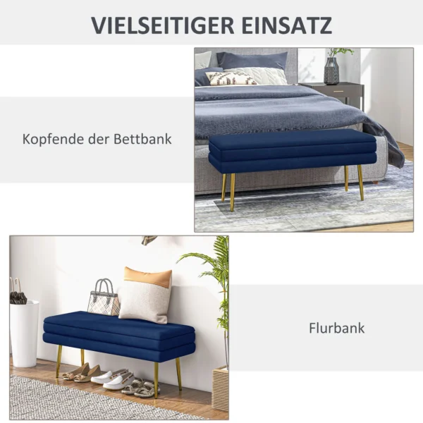 Zitbank, gestoffeerde bank met opbergruimte, fluweelachtige uitstraling, bedbank met stalen poten, schoenenbank, opbergbank voor woonkamer, slaapkamer, blauw, 79,5 x 37,5 x 43 cm 7