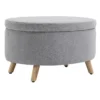 Zitbank gestoffeerde bank met opslagruimte ovale vorm kruk hal slaapkamer woonkamer fluweelachtig polyester rubberhout lichtgrijs 71 x 51,5 x 42 cm 1