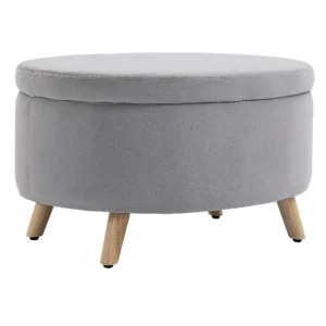 Zitbank gestoffeerde bank met opslagruimte ovale vorm kruk hal slaapkamer woonkamer fluweelachtig polyester rubberhout lichtgrijs 71 x 51,5 x 42 cm 1