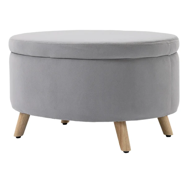Zitbank gestoffeerde bank met opslagruimte ovale vorm kruk hal slaapkamer woonkamer fluweelachtig polyester rubberhout lichtgrijs 71 x 51,5 x 42 cm 10
