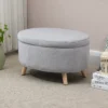 Zitbank gestoffeerde bank met opslagruimte ovale vorm kruk hal slaapkamer woonkamer fluweelachtig polyester rubberhout lichtgrijs 71 x 51,5 x 42 cm 2