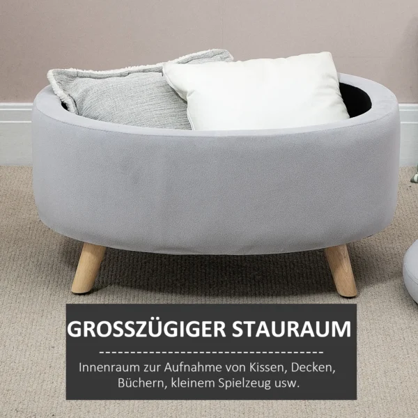 Zitbank gestoffeerde bank met opslagruimte ovale vorm kruk hal slaapkamer woonkamer fluweelachtig polyester rubberhout lichtgrijs 71 x 51,5 x 42 cm 5