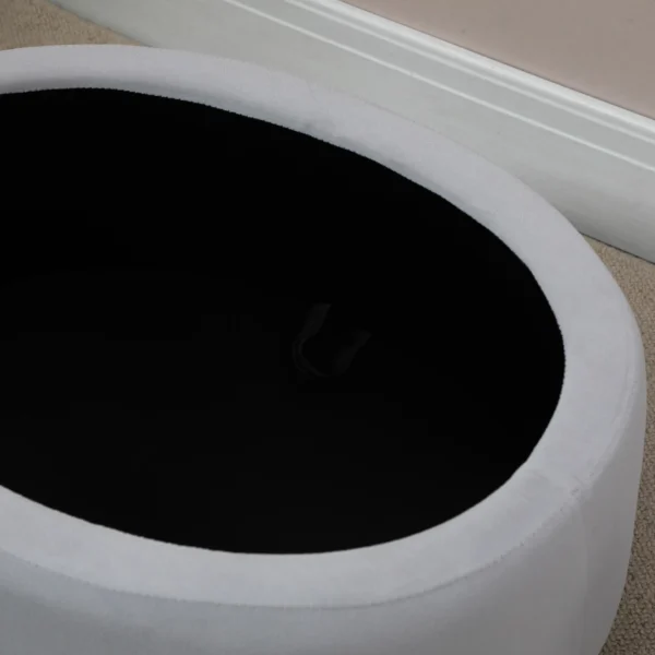 Zitbank gestoffeerde bank met opslagruimte ovale vorm kruk hal slaapkamer woonkamer fluweelachtig polyester rubberhout lichtgrijs 71 x 51,5 x 42 cm 8