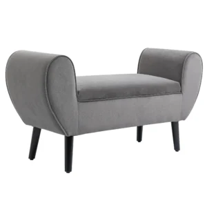 Zitbank grijs moderne kistbank met opslagruimte van fluweelachtig polyester en rubberhout met armleuningen 118x42x66cm voor hal en woonkamer 1