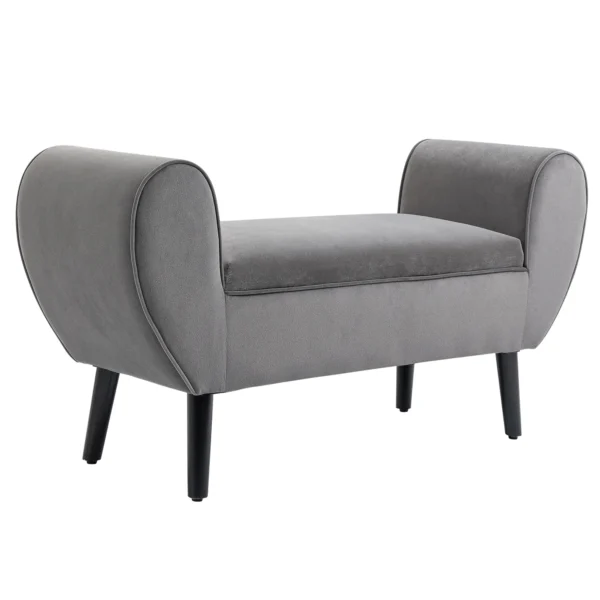 Zitbank grijs moderne kistbank met opslagruimte van fluweelachtig polyester en rubberhout met armleuningen 118x42x66cm voor hal en woonkamer 1