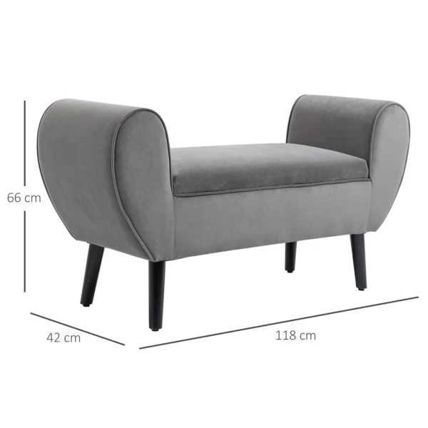 Zitbank grijs moderne kistbank met opslagruimte van fluweelachtig polyester en rubberhout met armleuningen 118x42x66cm voor hal en woonkamer 4