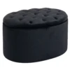 Zitbank in zwart moderne gestoffeerde bank met opslagruimte, fluweelachtig polyester, rubberhout, ovale vorm, 71x52x42cm 1
