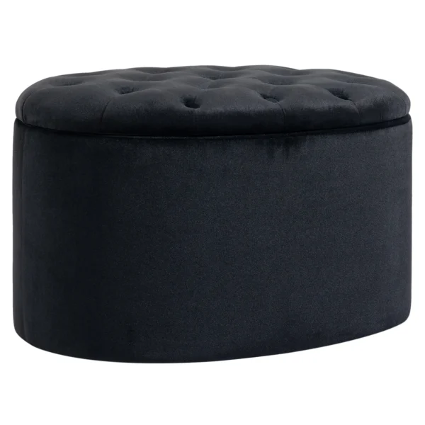 Zitbank in zwart moderne gestoffeerde bank met opslagruimte, fluweelachtig polyester, rubberhout, ovale vorm, 71x52x42cm 10