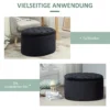 Zitbank in zwart moderne gestoffeerde bank met opslagruimte, fluweelachtig polyester, rubberhout, ovale vorm, 71x52x42cm 6