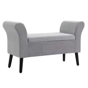 Zitbank lichtgrijs gestoffeerde bank met opbergruimte, samt polyester, rubberhout, modern voor hal & slaapkamer 1