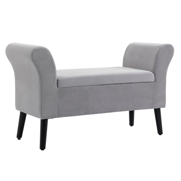 Zitbank lichtgrijs gestoffeerde bank met opbergruimte, samt polyester, rubberhout, modern voor hal & slaapkamer 1