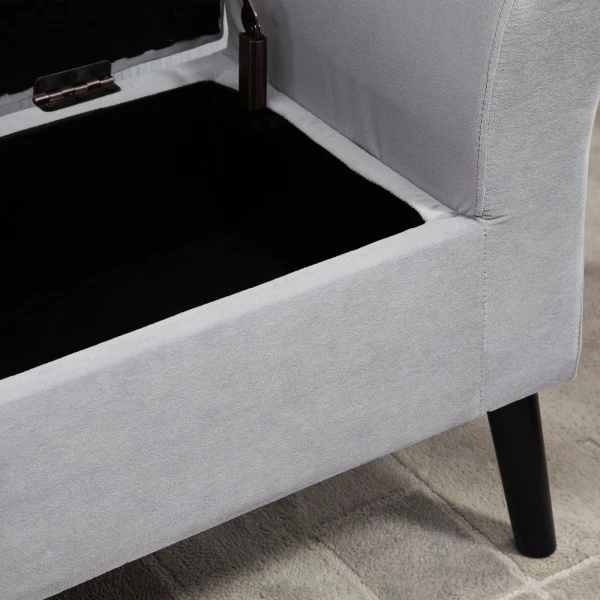 Zitbank lichtgrijs gestoffeerde bank met opbergruimte, samt polyester, rubberhout, modern voor hal & slaapkamer 10