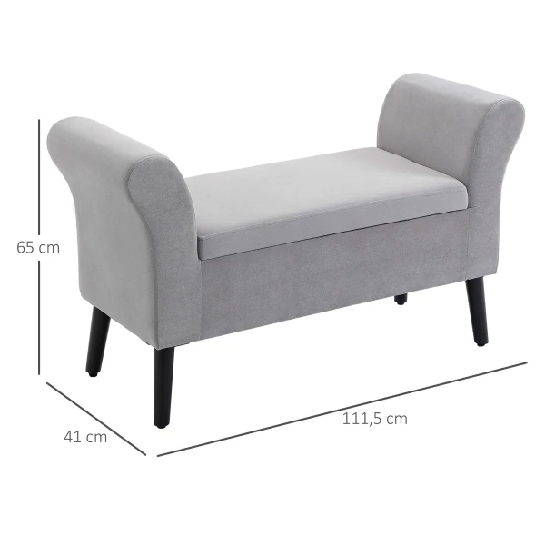 Zitbank lichtgrijs gestoffeerde bank met opbergruimte, samt polyester, rubberhout, modern voor hal & slaapkamer 4
