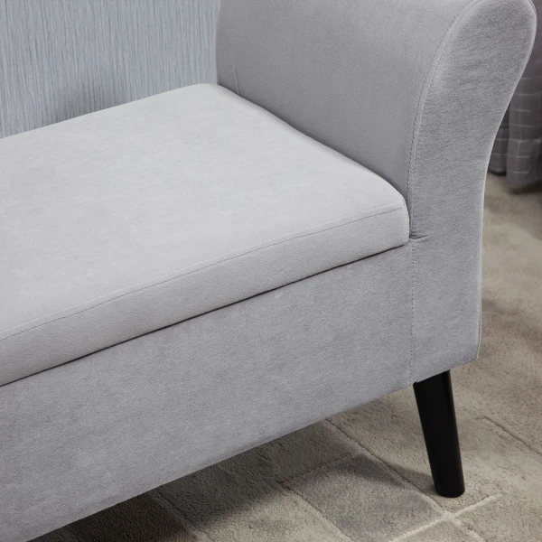 Zitbank lichtgrijs gestoffeerde bank met opbergruimte, samt polyester, rubberhout, modern voor hal & slaapkamer 9