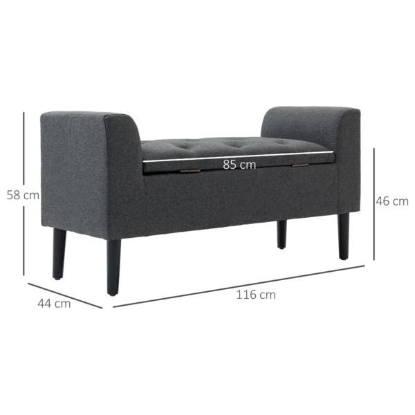 Zitbank met opbergruimte gestoffeerde bank zitkruk zitkist belastbaar tot 130 kg, linnen touch donkergrijs, 116 x 44 x 58 cm voor hal & woonkamer 4
